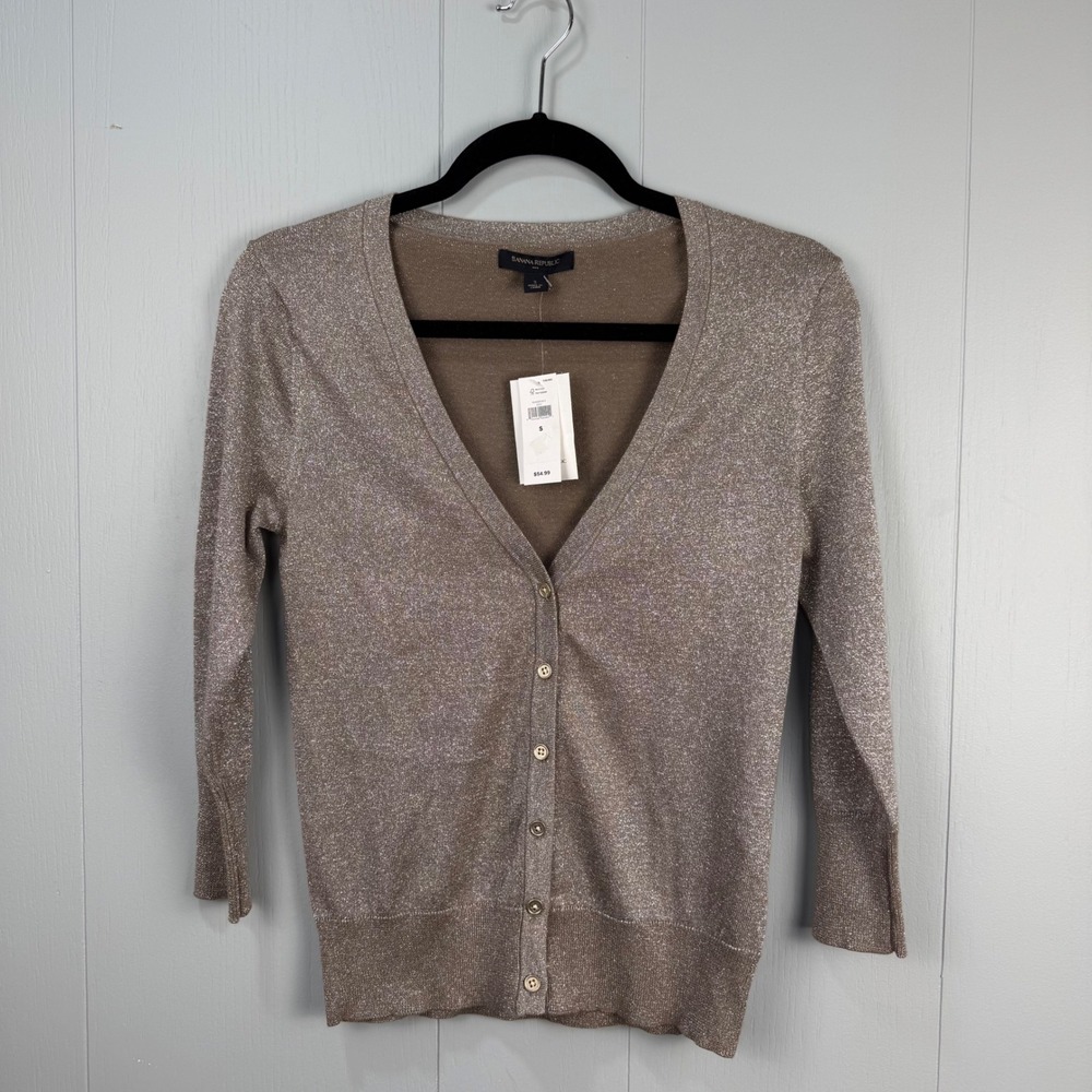 Banana Republic Womens Metallic Shimmer V-Neck Cardigan Bronze Gold S